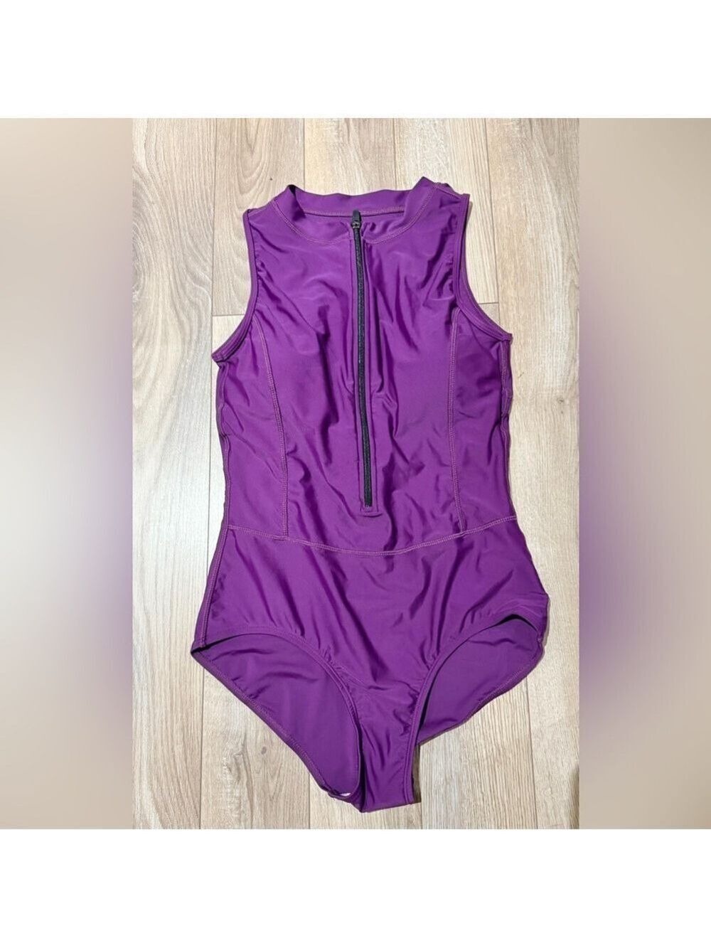 Purple One Piece Rash Guard Swimsuit Front Zip - Picture 2 of 3